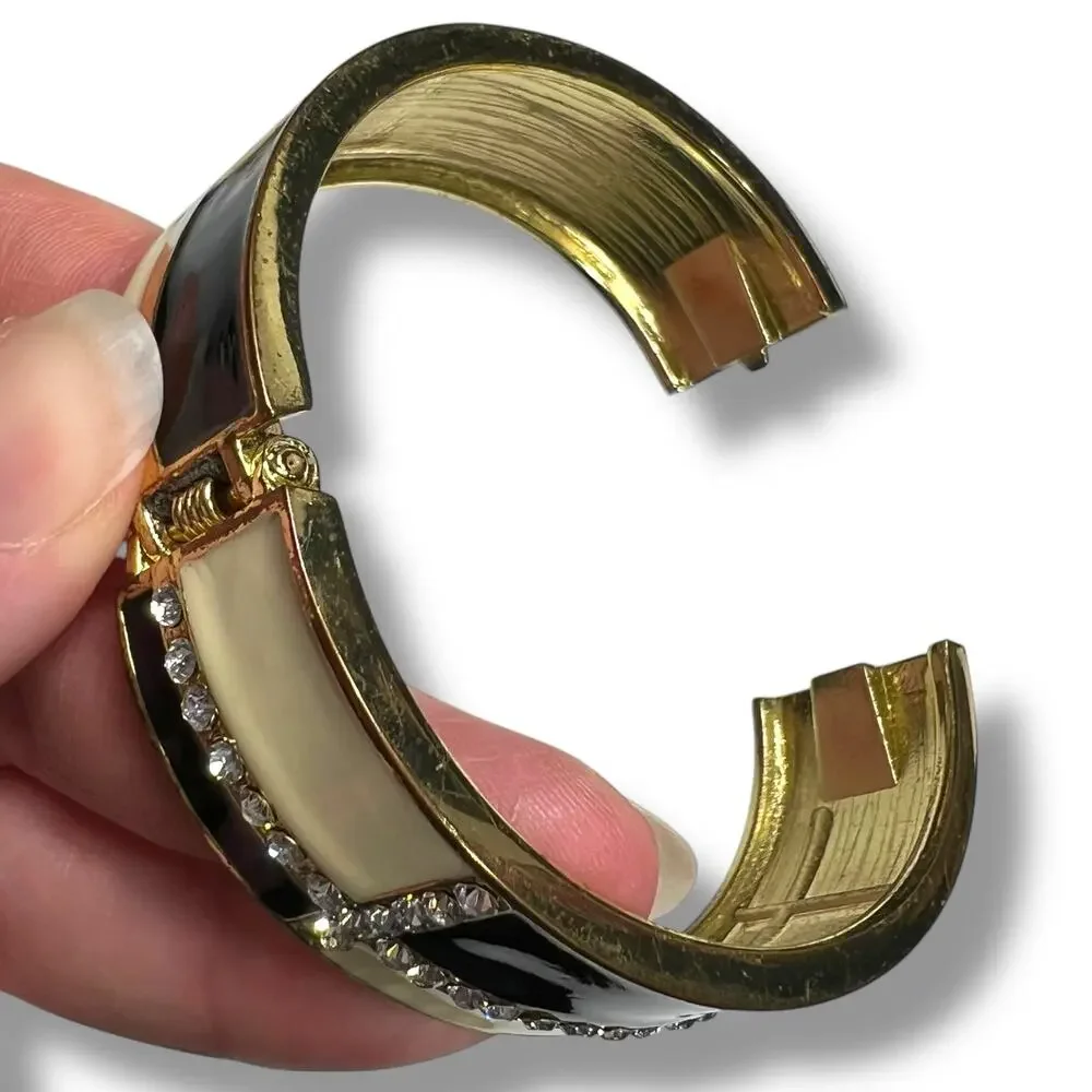 Womens Bangle Cuff Bracelet Fashion Jewelry Jeweled Black Cream Gold